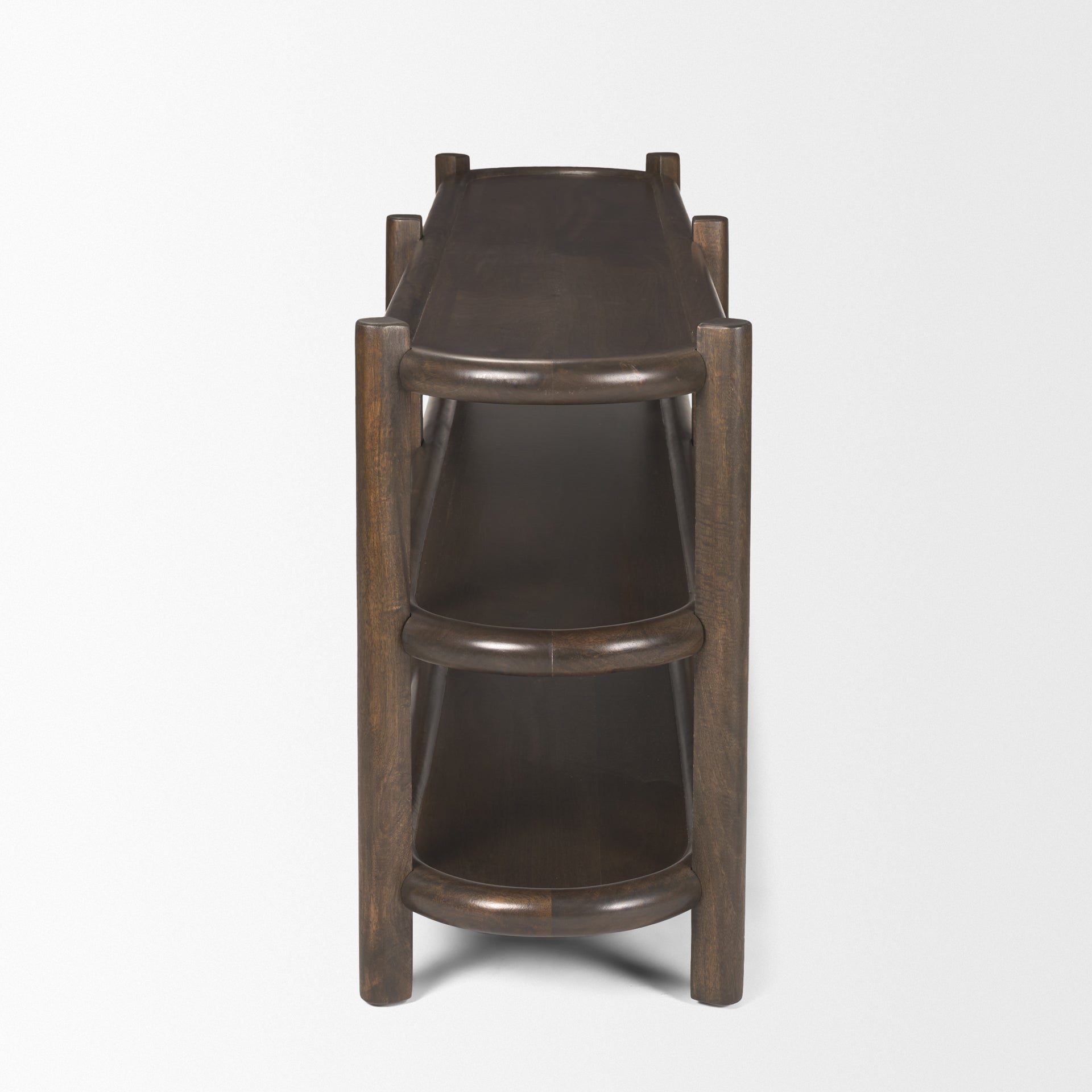 Mercana Romi Dark Brown Wood With 3 Shelves Oval Console Table