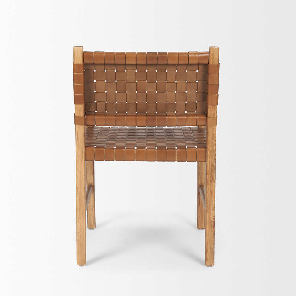 Mercana Shane Brown Wood With Woven Brown Leather Dining Armchair