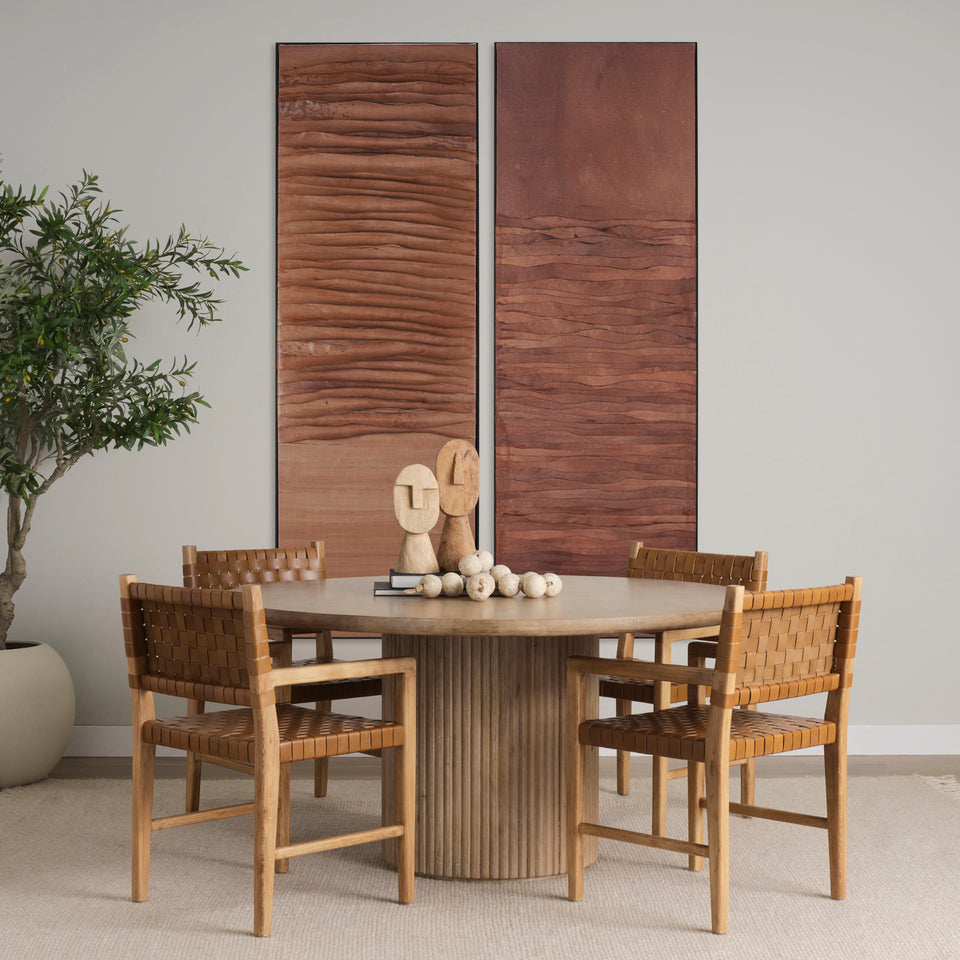 Mercana Shane Brown Wood With Woven Brown Leather Dining Armchair