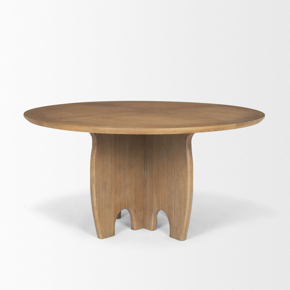 Mercana Sonomi Brown Solid Rubber Wood With Round Oak Tabletop Dining Table