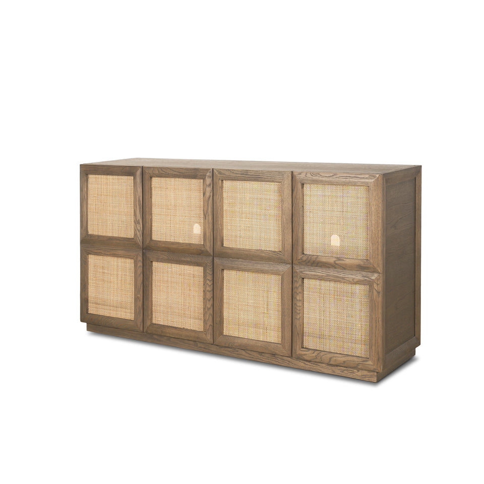 Mercana Sina Brown Oak Wood With Natural Rattan 4 Door Sideboard