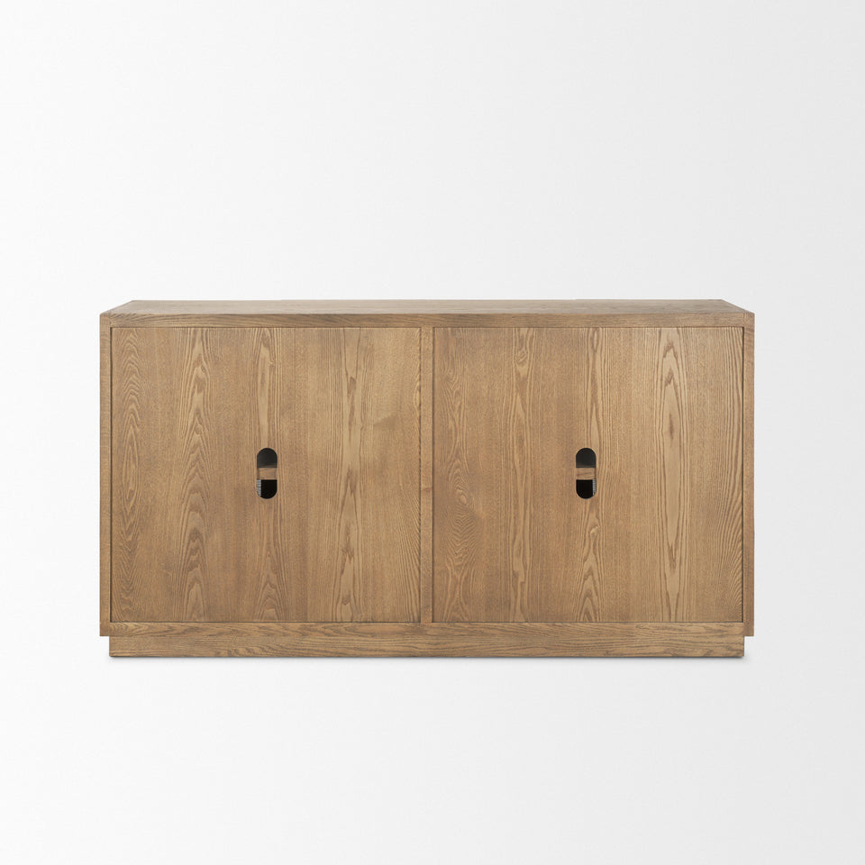 Mercana Sina Brown Oak Wood With Natural Rattan 4 Door Sideboard