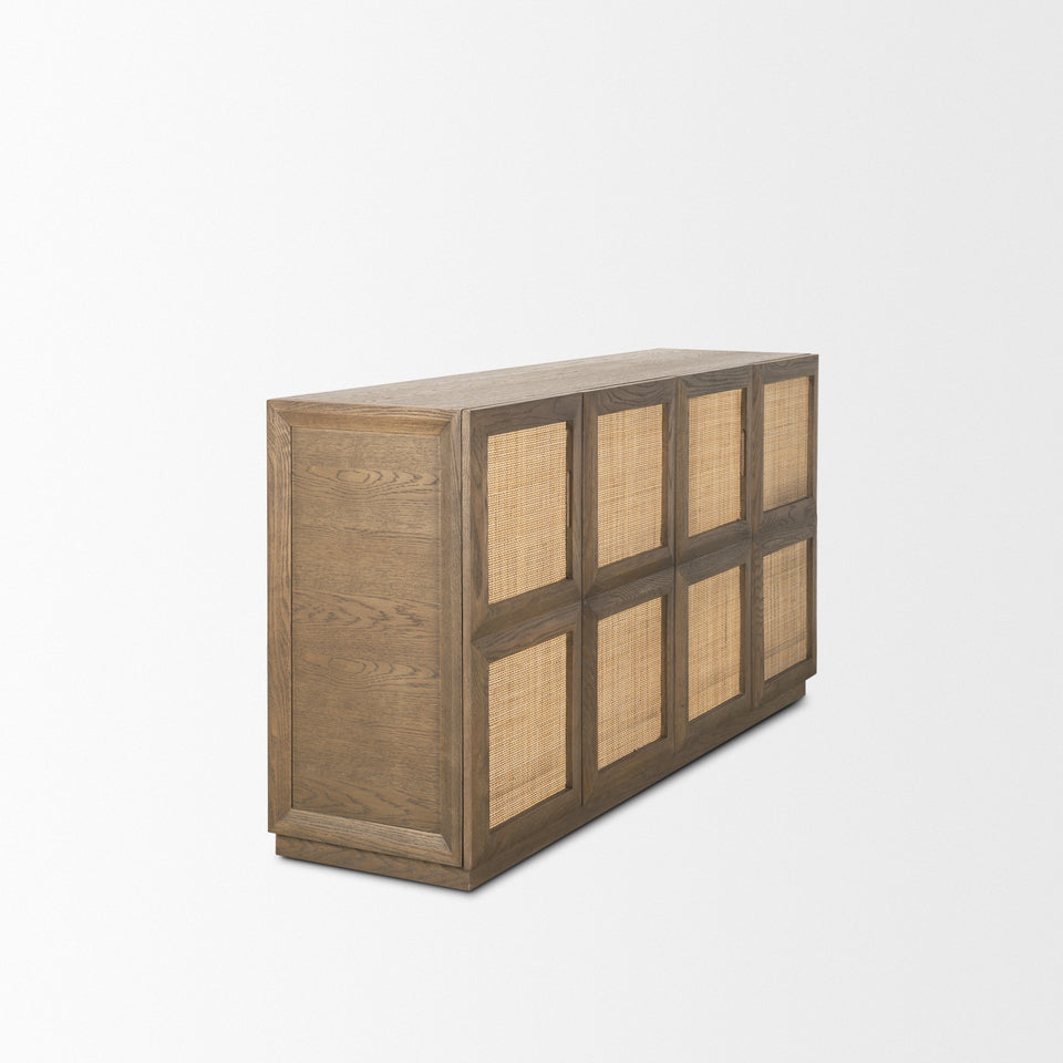 Mercana Sina Brown Oak Wood With Natural Rattan 4 Door Sideboard