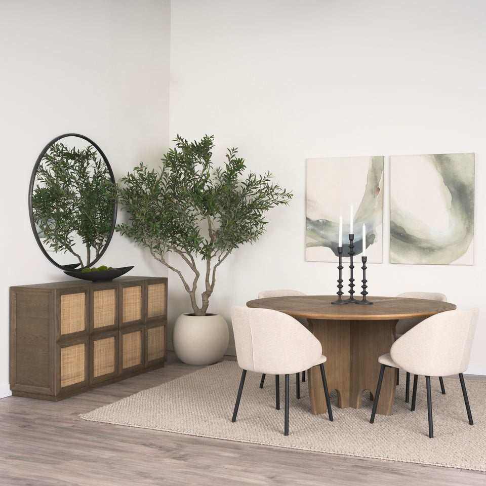 Mercana Sina Brown Oak Wood With Natural Rattan 4 Door Sideboard