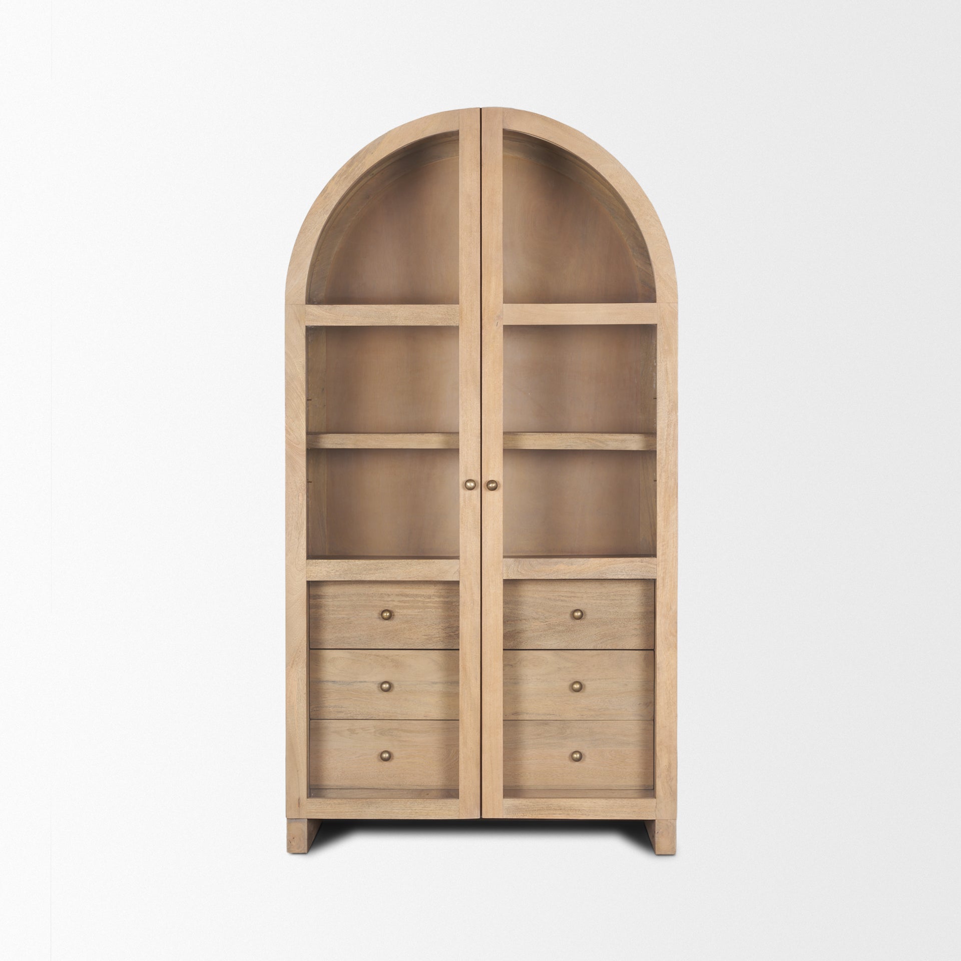 Mercana Suri Light Brown Wood With Glass Doors Arched Curio Cabinet