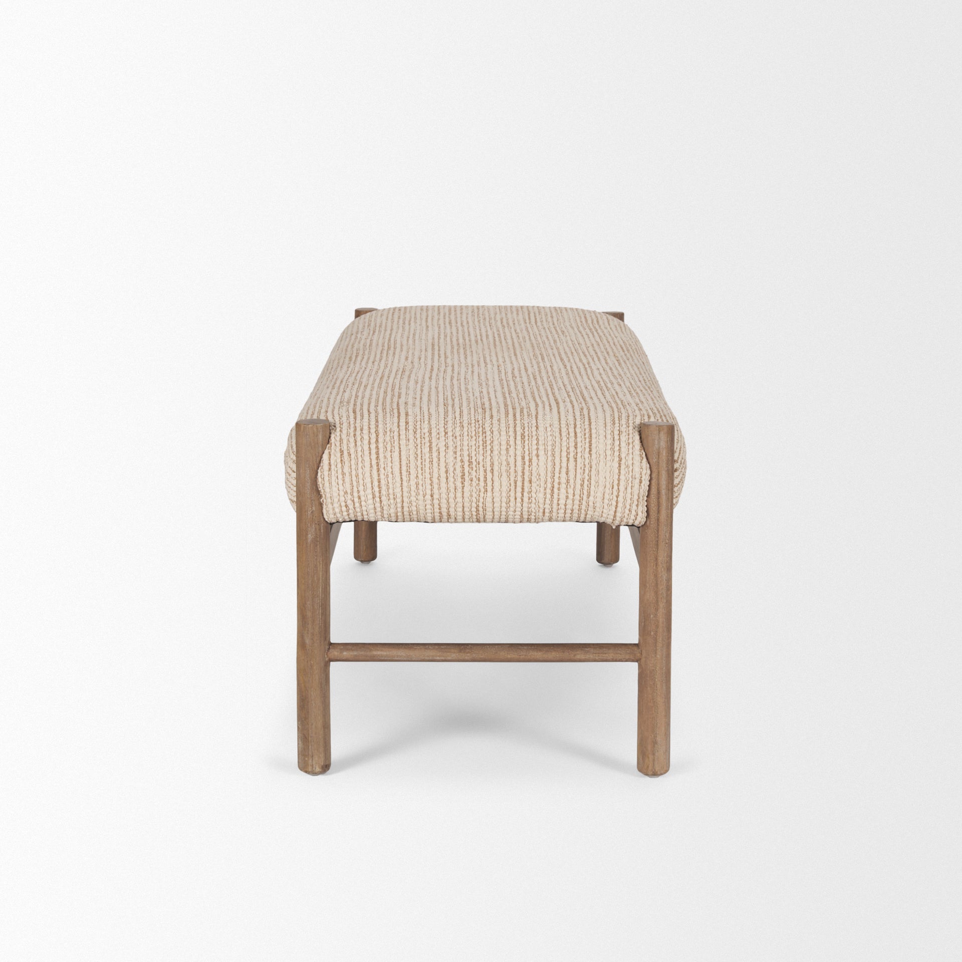 Mercana Taimo White Washed Light Brown Wood With Striped Fabric Seat Bench