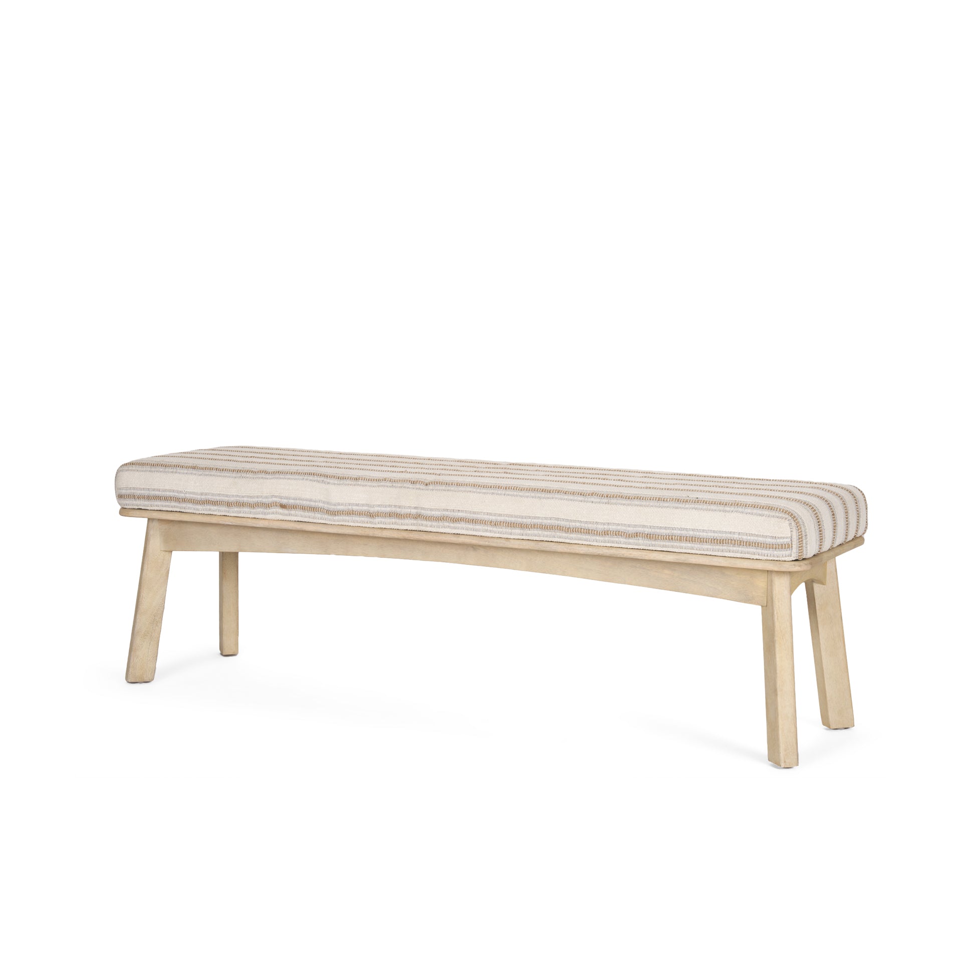 Mercana Taimo White Washed Light Brown Wood With Striped Fabric Seat Bench