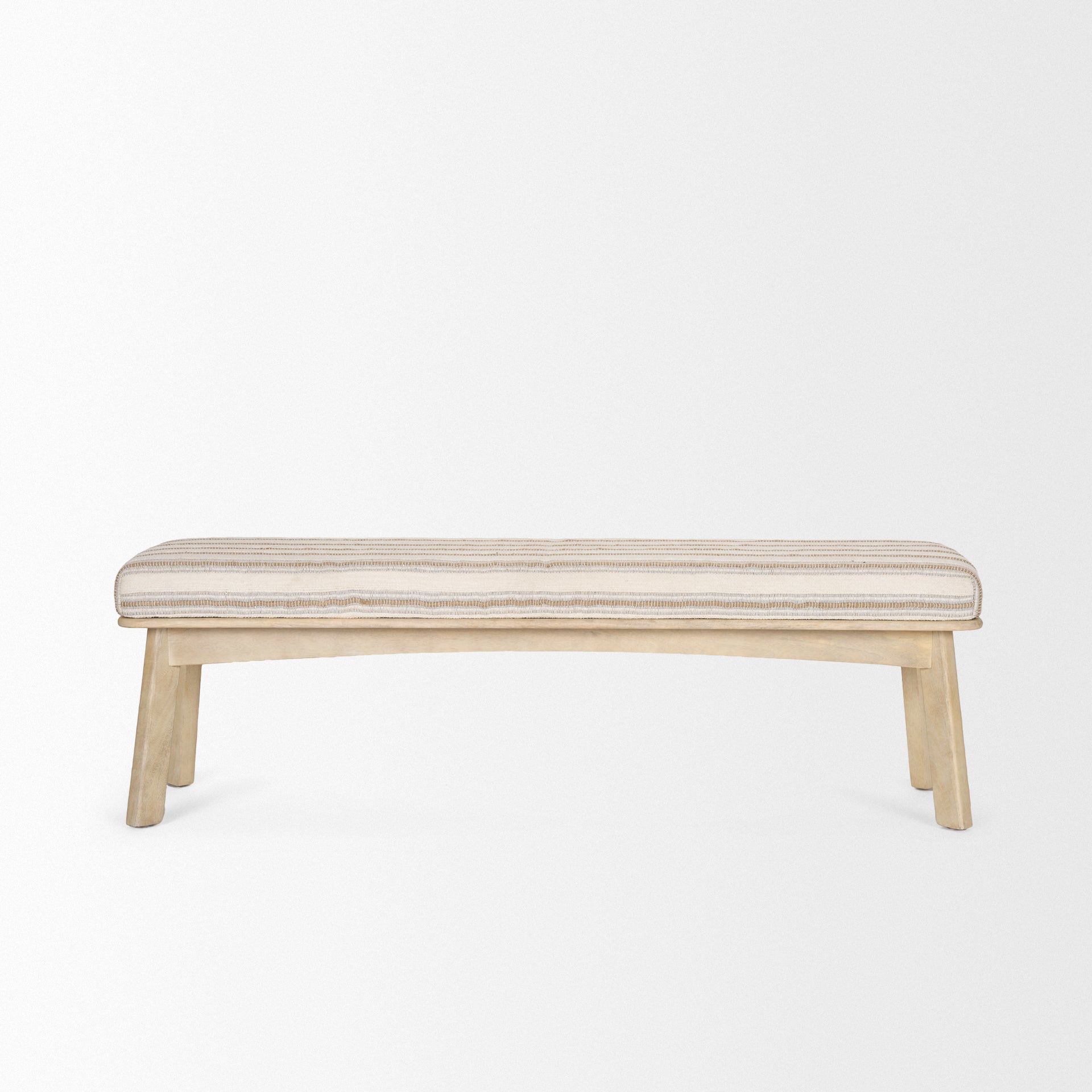 Mercana Taimo White Washed Light Brown Wood With Striped Fabric Seat Bench