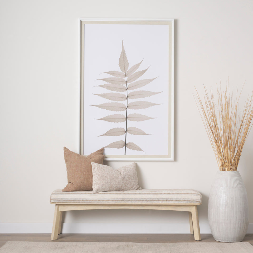 Mercana Taimo White Washed Light Brown Wood With Striped Fabric Seat Bench
