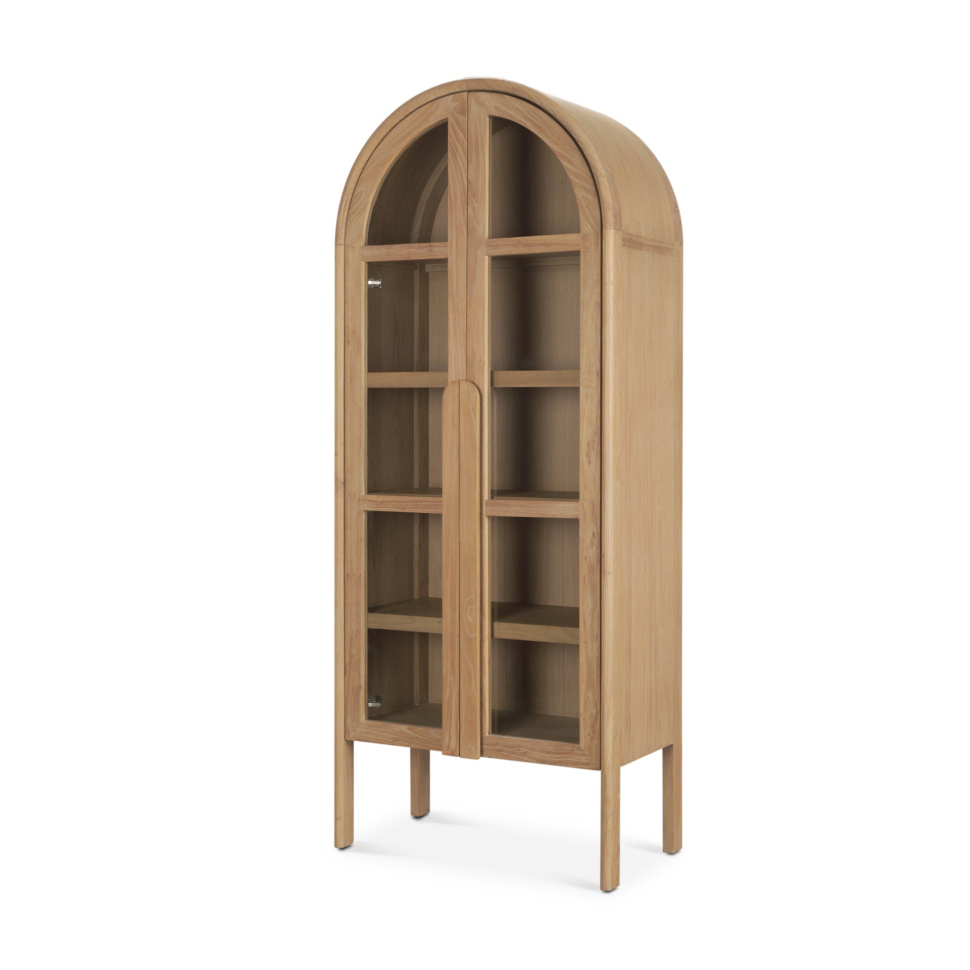 Mercana Callum Light Brown Elm Wood eith Glass Doors Arched Curio Cabinet
