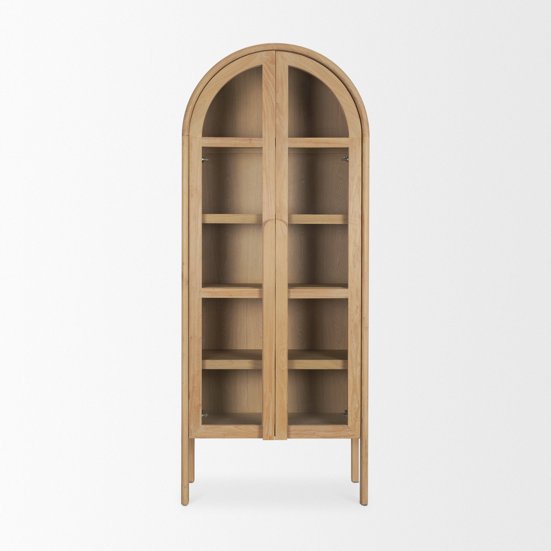 Mercana Callum Light Brown Elm Wood eith Glass Doors Arched Curio Cabinet