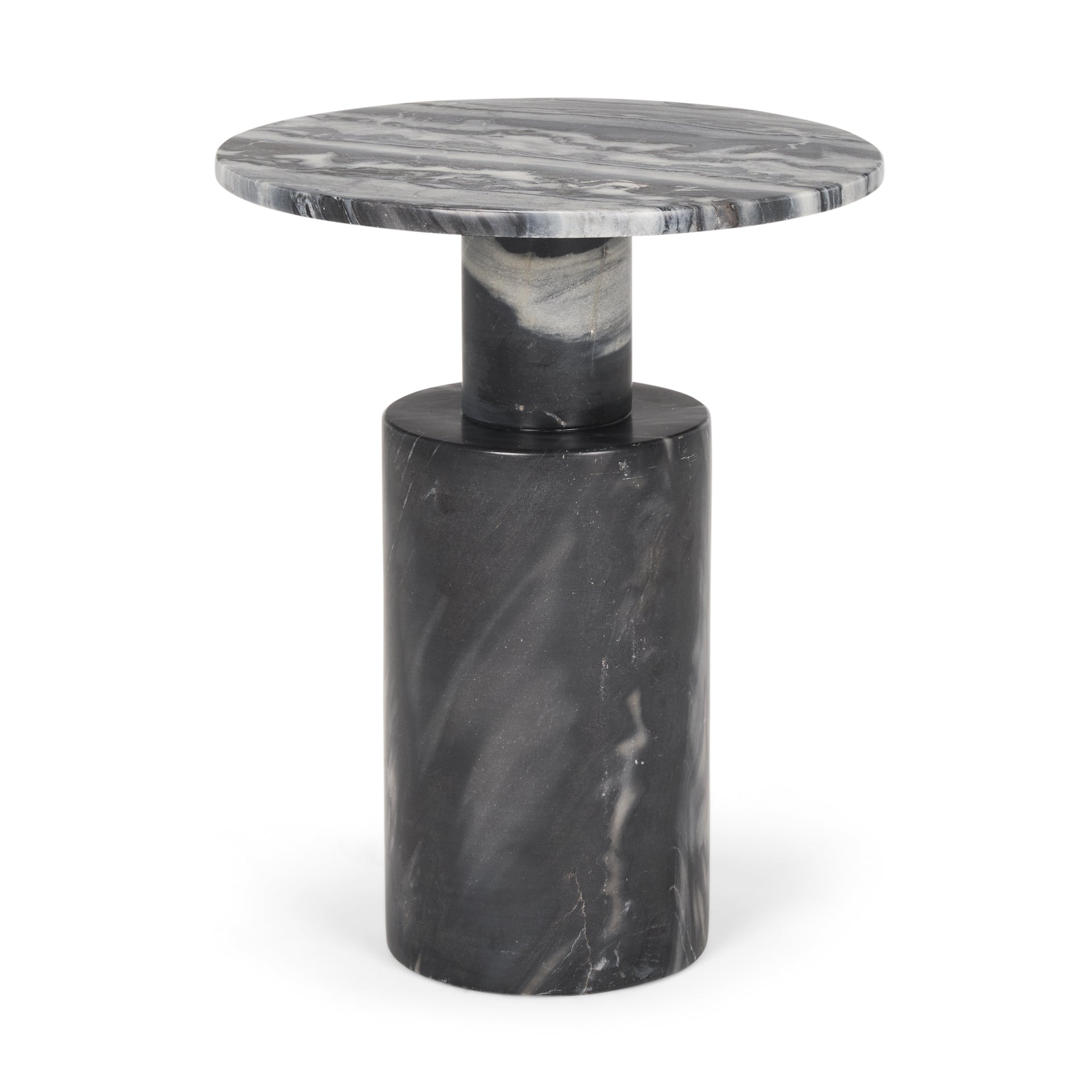 Mercana Taite Solid Dark Gray Marble Pedestal Accent Table