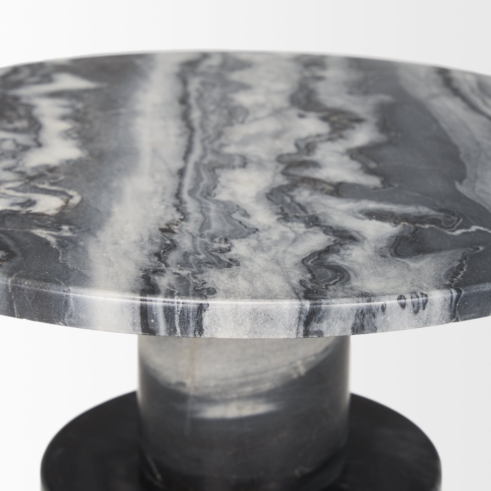Mercana Taite Solid Dark Gray Marble Pedestal Accent Table
