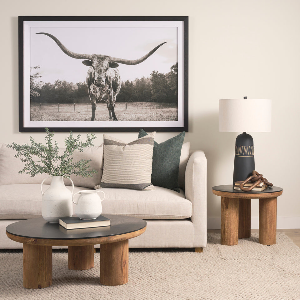Mercana Tucson Natural Wood With Round Black Oak Top Coffee Table