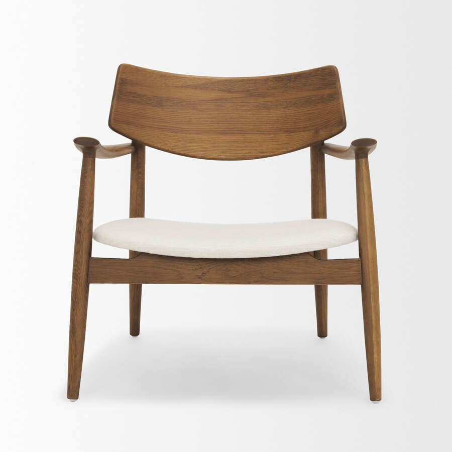 Mercana Haggen Medium / Light Brown Oak Wood with Cream Fabric Accent Chair