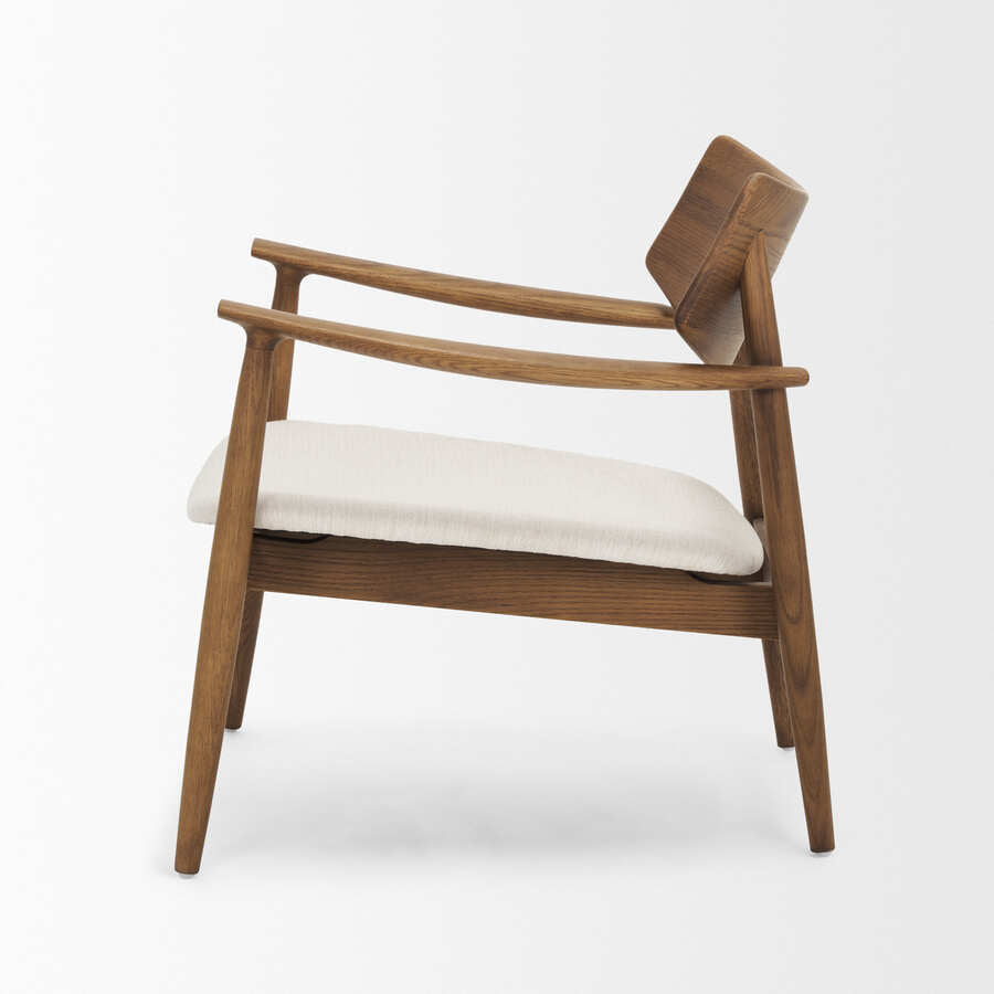 Mercana Haggen Medium / Light Brown Oak Wood with Cream Fabric Accent Chair