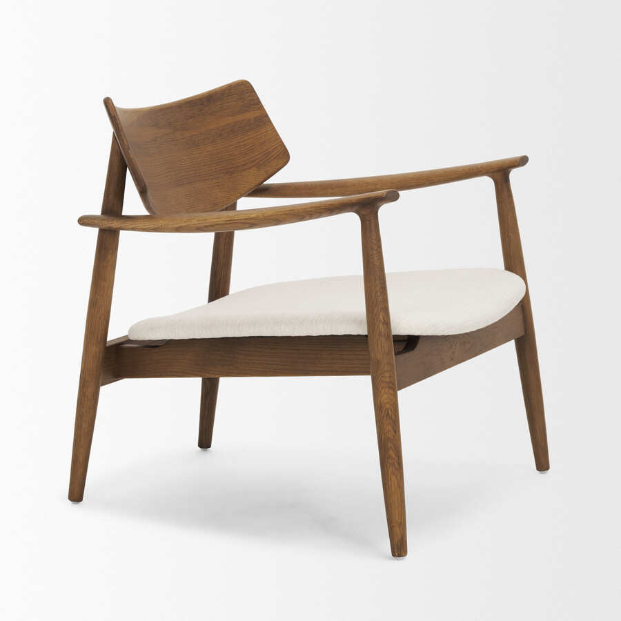 Mercana Haggen Medium / Light Brown Oak Wood with Cream Fabric Accent Chair