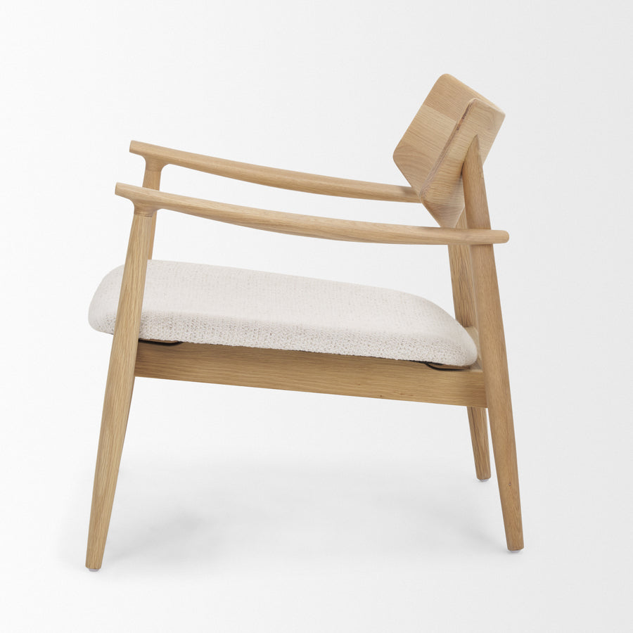 Mercana Haggen Medium / Light Brown Oak Wood with Cream Fabric Accent Chair