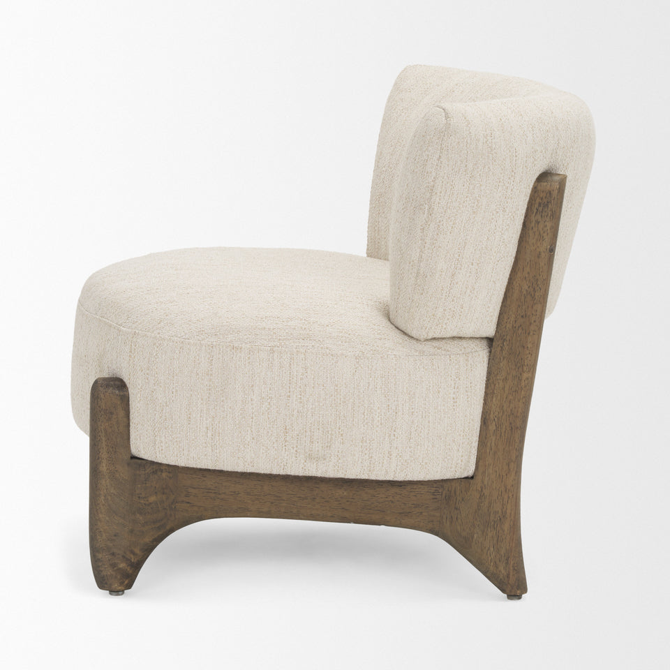Mercana Vyra Dark Brown Wood With Cream Fabric Accent Chair