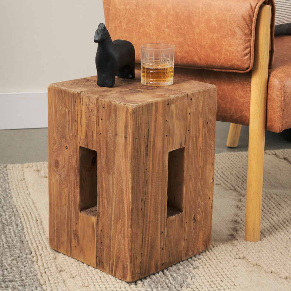 Mercana Waylen Natural Wood Block Accent Stool