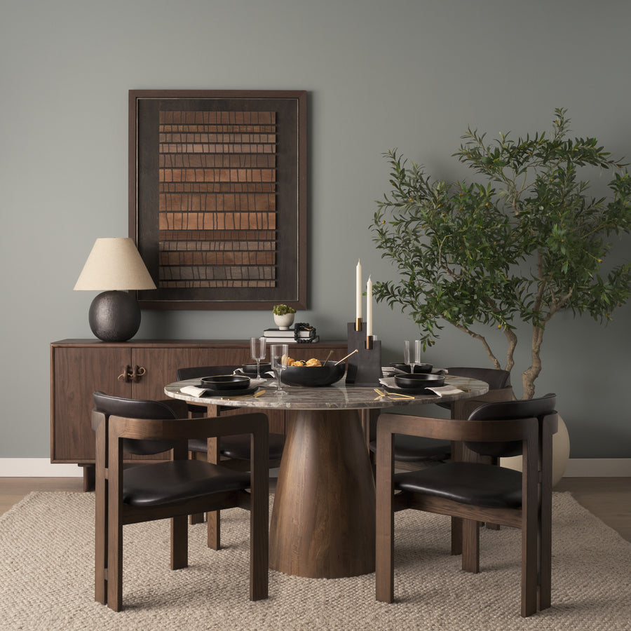 Mercana Allyson 54" Round Brown Pedestal with Pink Marble Top Dining Table