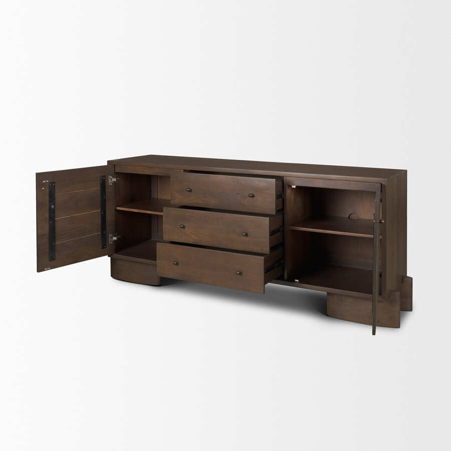 Mercana Jonan Dark Brown Wood With Dark Aged Brass 2 Door 3 Drawer Sideboard