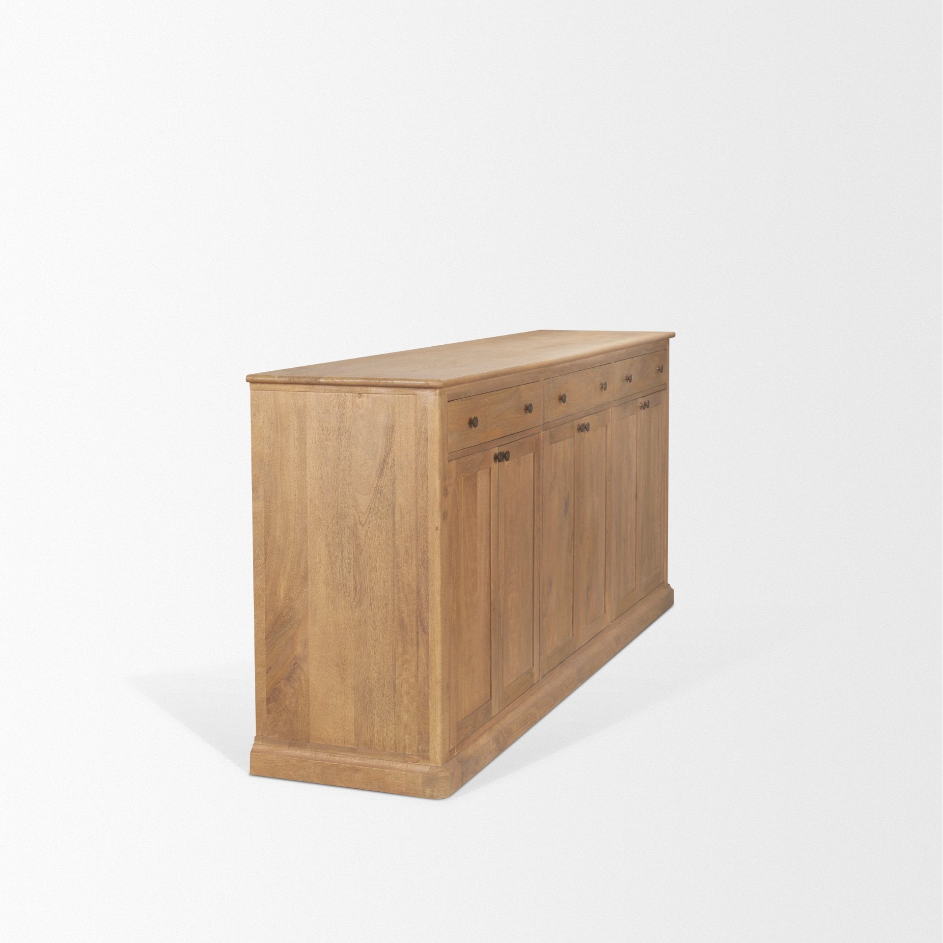 Mercana Braxton Brown Solid Wood with Antiqued Aged Brass Knobs 3 Drawer 6 Door Sideboard