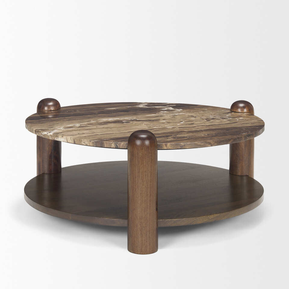 Mercana Jovia Brown Mango Wood With Cappuccino Marble Round Coffee Table