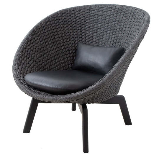 Cane-Line Peacock Lounge Chair Black Leather Cushion 2 Per Set
