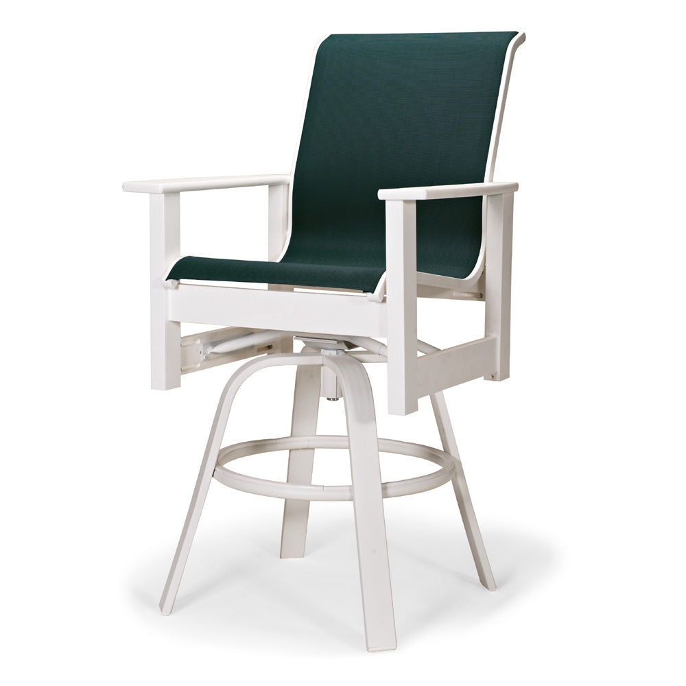 Telescope Casual Leeward Marine Grade Polymer Sling Balcony Height Swivel Arm Chair, Textured Snow, Red, Arm Chairs, Sling, Leeward, Polymer, Pedestal, Outdoor