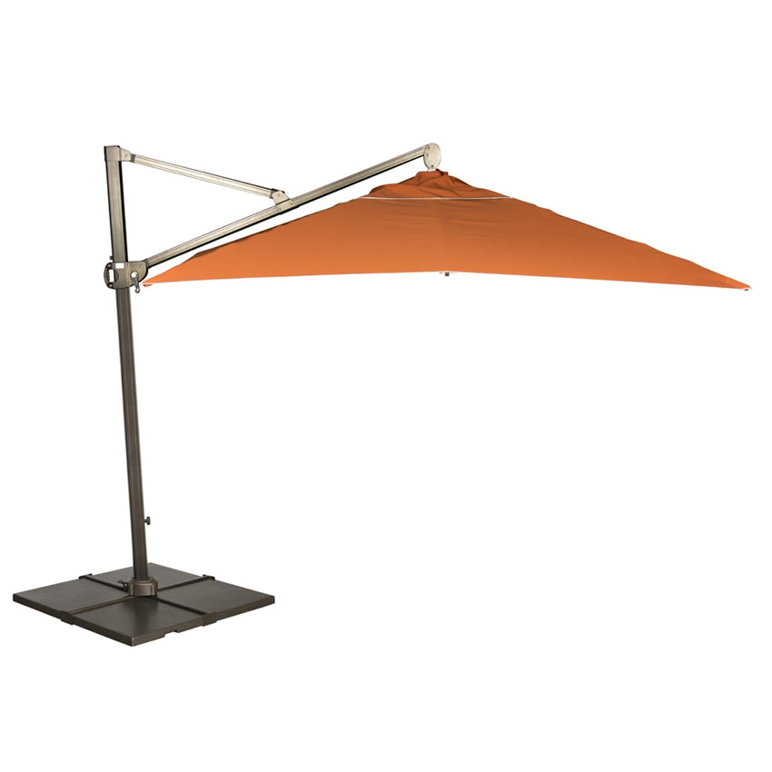 Woodard Cantilever 9' Round Umbrella, Beach Bum Creamsicle (Grade A), Almond - Free-Standing Market Base - 3/8” x 24 1/2” Round Steel‡, 21” Cast Aluminum Umbrella Base, Umbrella, Aluminum, Fabric, Square, 4 Legs, Outdoor