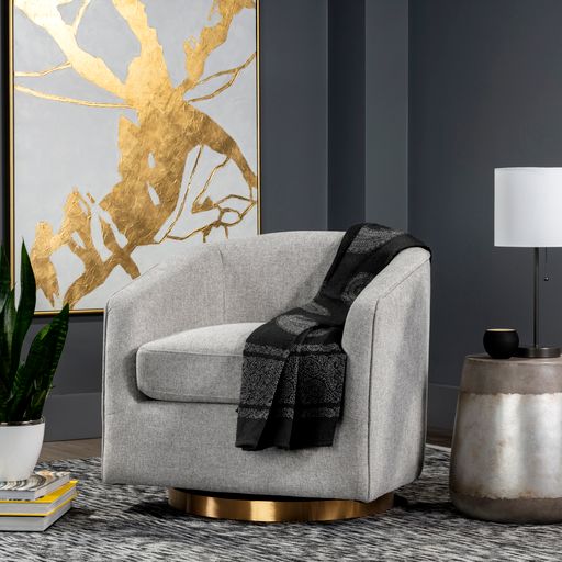 Sunpan Hazel Swivel Lounge Chair in Gold - Belfast Heather Grey / Black Sky / Blush Sky / Burgundy Sky / Deep Green Sky / Navy Blue Sky / Dark-Bronze Gold Sky