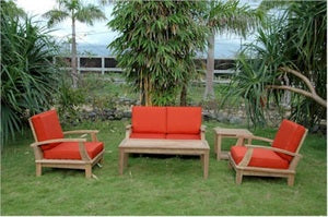 Anderson Teak Brianna Deep Seating Armchair + Loveseat with Coffee Table and Side Table 2-Tier