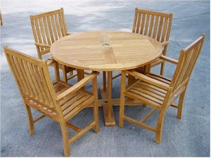 Anderson Teak Tosca 47" Round Table and 4 Rialto Dining Armchairs