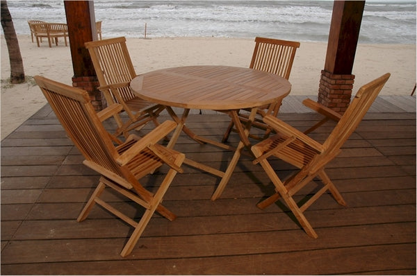 Anderson Teak Bahama 47" Round Folding Table and Classic Folding Armchair