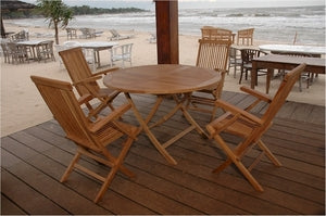 Anderson Teak Bahama 47" Round Folding Table and Classic Folding Armchair