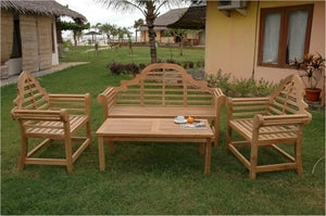 Anderson Teak Marlborough Bench with 2 Marlborough Armchair and Rectangular Coffee Table