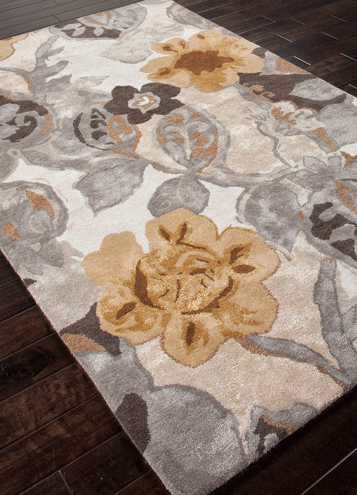 Jaipur Blue Petal Pusher Hand-Tufted White & Nickel Rug