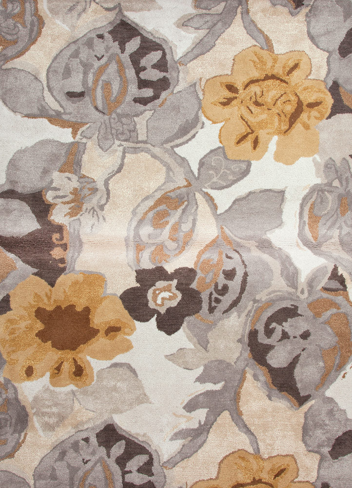 Jaipur Blue Petal Pusher Hand-Tufted White & Nickel Rug
