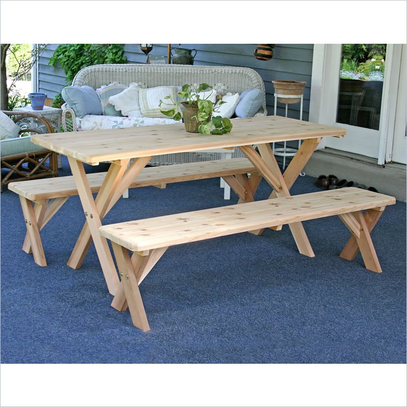 Creekvine Designs Red Cedar 27-Inch Wide 8-Ft Backyard Bash Cross Legged Picnic Table with Detached Benches