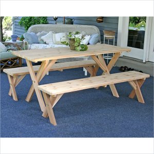 Creekvine Designs Red Cedar 27-Inch Wide 8-Ft Backyard Bash Cross Legged Picnic Table with Detached Benches