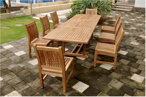 Anderson Teak Sahara 9-Piece Dining Chair and Bahama 118" Rectangular Extension Outdoor Dining Set
