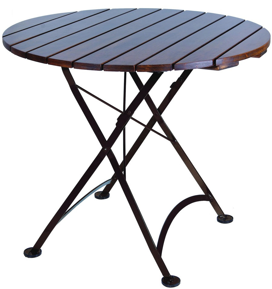 Furniture Designhouse French Cafe Round Bistro 32" Round Folding Table - European Chestnut Wood Slat Top