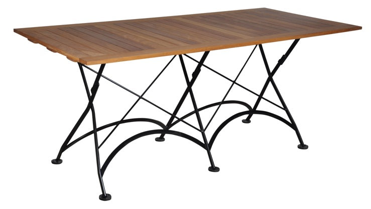 Furniture Designhouse French Cafe Bistro 32" x 72" Rectangular Folding Table - African Teak Wood Slat Top