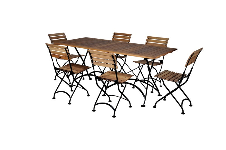 Furniture Designhouse French Cafe Bistro 32" x 72" Rectangular Folding Table - African Teak Wood Slat Top