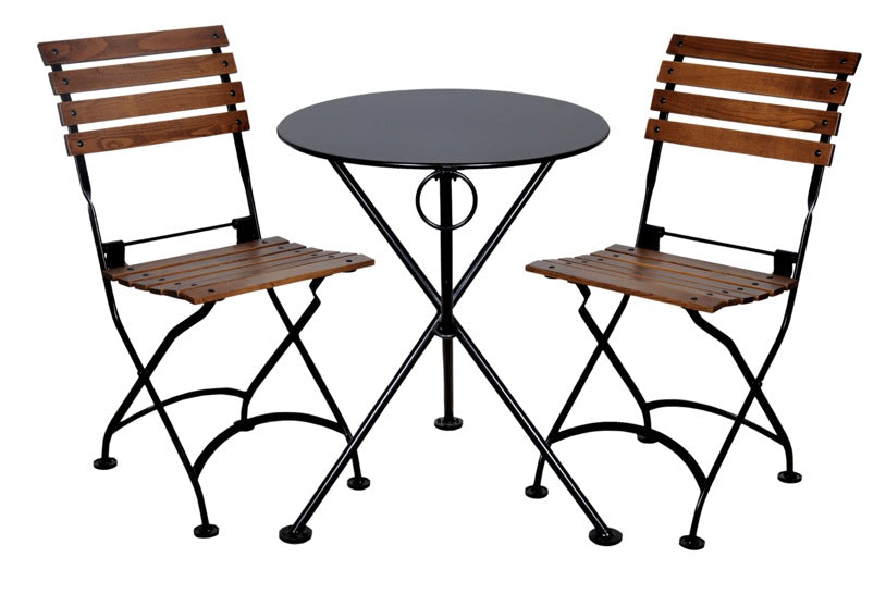 Furniture Designhouse French Cafe Bistro 24' Round Folding Table - Powder Coated Steel Top and Legs - Jet Black and Black Green