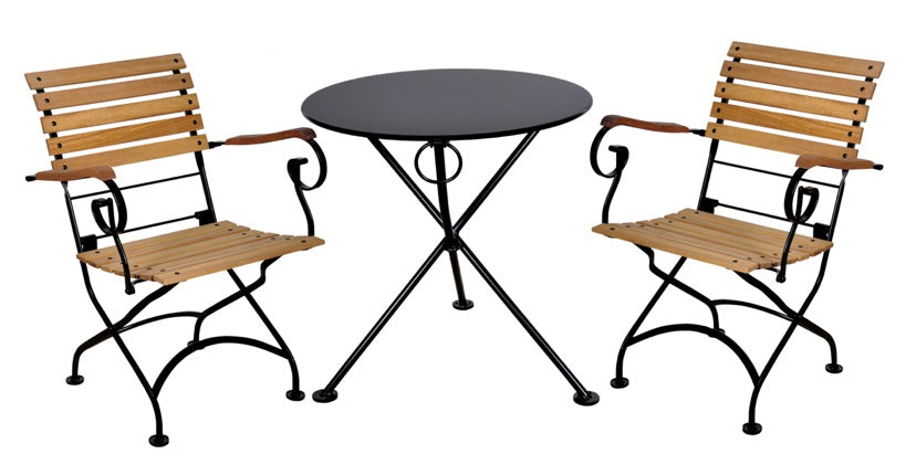 Furniture Designhouse French Cafe Bistro 24' Round Folding Table - Powder Coated Steel Top and Legs - Jet Black and Black Green