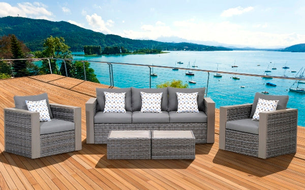 International Home Miami Atlantic Mustang 5 Piece Wicker Patio Conversation Set Grey with Grey Cushions