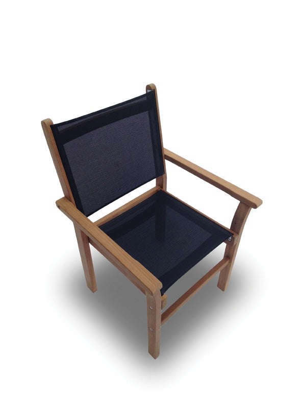 Royal Teak Captiva Sling Stacking Chair in Gray and White