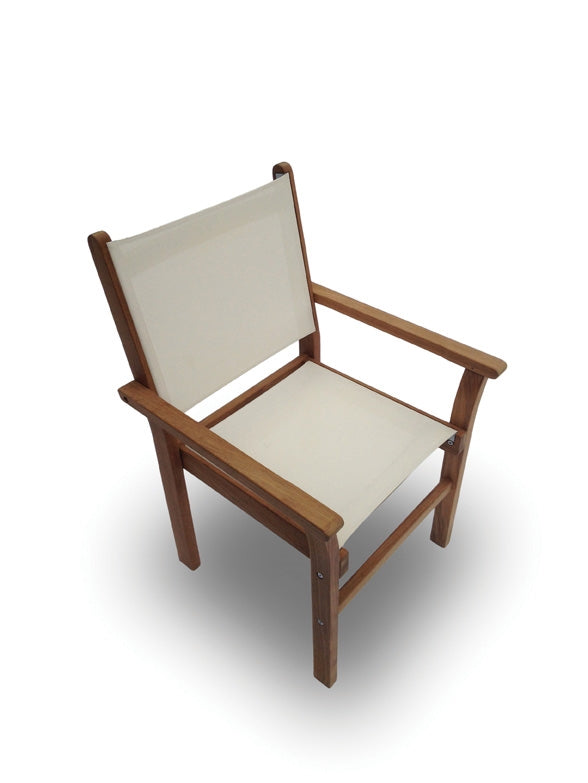 Royal Teak Captiva Sling Stacking Chair in Gray and White